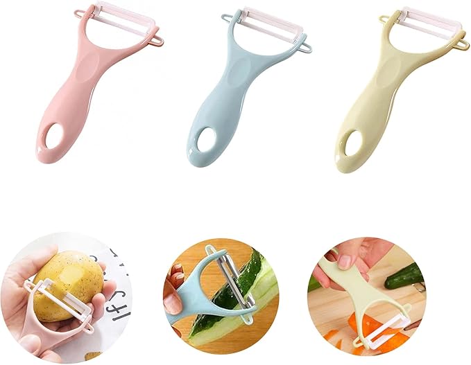 Potato Peelers 3 Pack, Fruit Peelers Potato Peeler, Cucumber, Apple Peelers for kitchen Original Vegetable Peeler-Set of 3 (Ceramic Blade)…