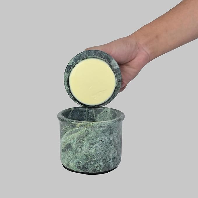 Jungle Green Butter Keeper, Round Marble Butter Dish, 4 inches, 3.5 inch Diameter