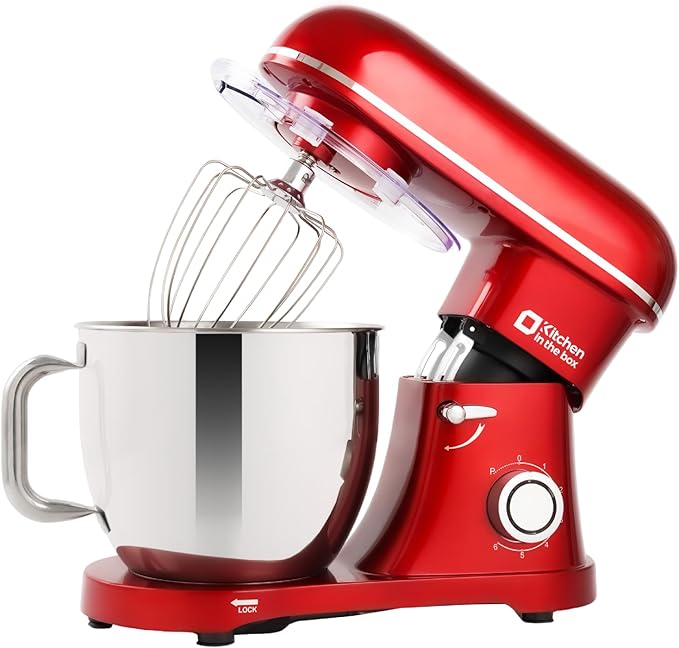 Kitchen in the box Stand Mixer - 8.5 Quart Mixing Bowl with Handle, 900 Watt Heavy Bread Dough Standing Mixers Tilt-head with Dough Hook, Whisk, Flat Beater and Splash Guard (Red)