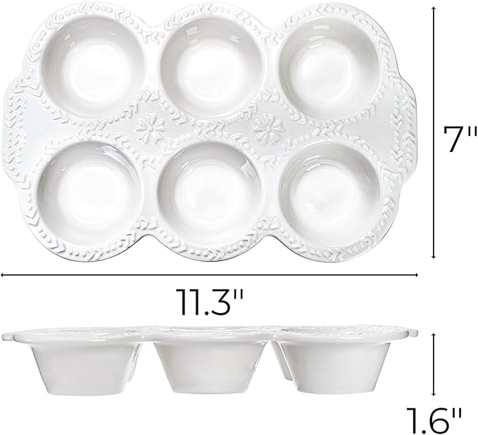 Hiceeden 2 Pack 6-Cup Ceramic Muffin Pan, Nonstick Cupcake Baking Pans with Handle, Ceramic Muffin Tin with Embossed Pattern for Muffin, Cupcake, White