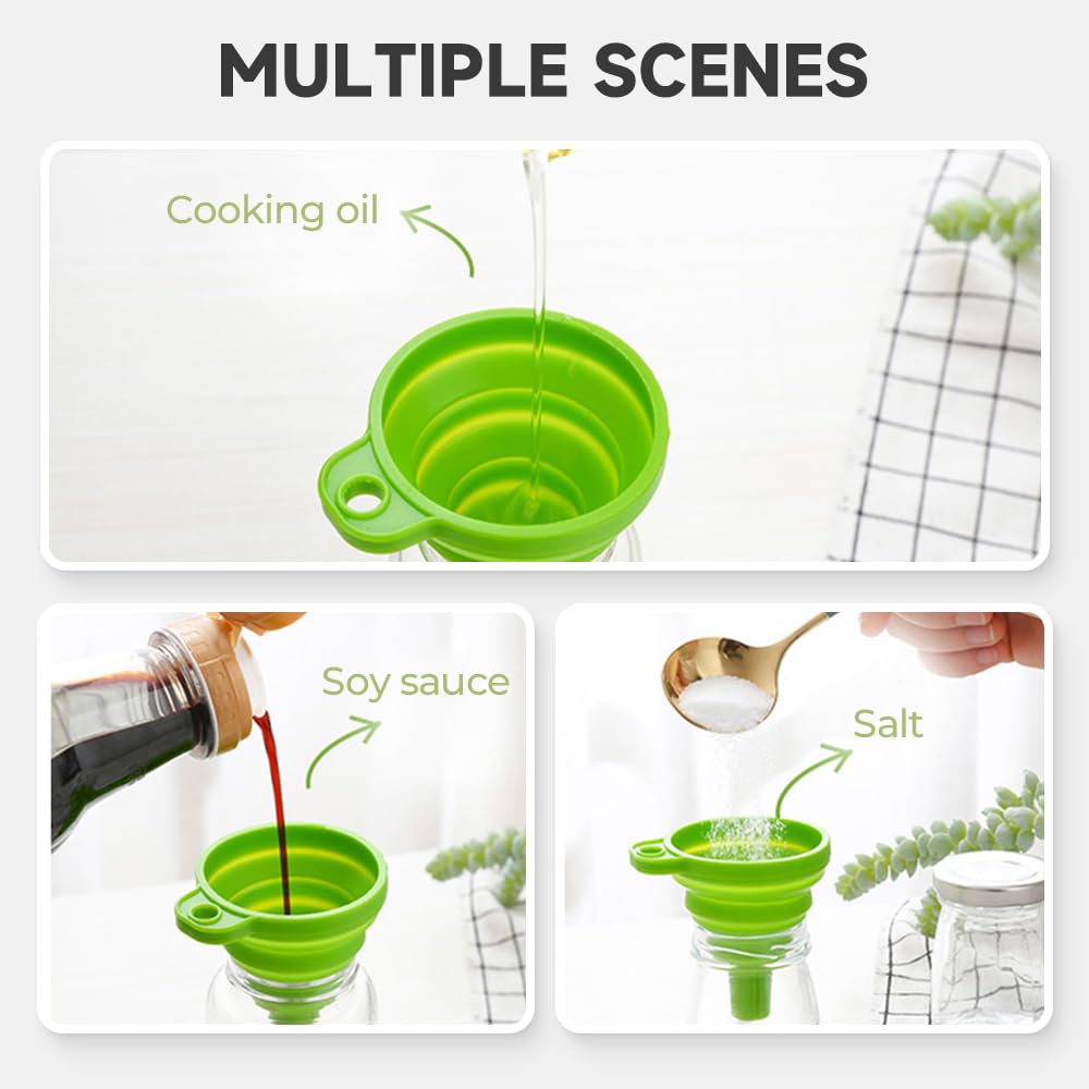 Kitchen Funnel Set, 2025 Upgrade Silicone Collapsible Funnel Silicone Collapsible Food Funnels for Kitchen 3 Sizes Funnels for Home Use Filling Bottles Daily Cooking (Grey, 1Set 11+14+20g)