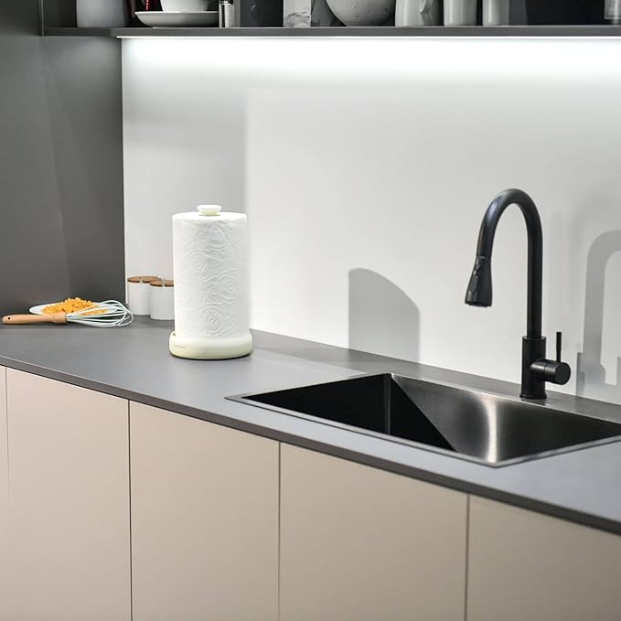 simpletome Paper Towel Holder Countertop Keep It Rolled Up Weighted Base (Matt Cream)