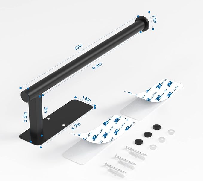 ASTOFLI Paper Towel Holder Under Cabinet No Drilling, Self Adhesive Paper Towel Holder Wall Mount for Kitchen Rack, Under Counter Napin Holder No Drill, 304 Stainless Steel Matte Black