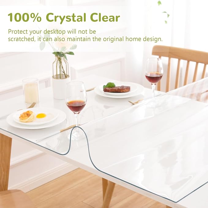 28 x 72 Inch Clear Table Cover Protector, Clear Table Protector for Dining Room Table, 1.5mm Plastic Table Cover, Waterproof Table Pad for Kitchen, Office