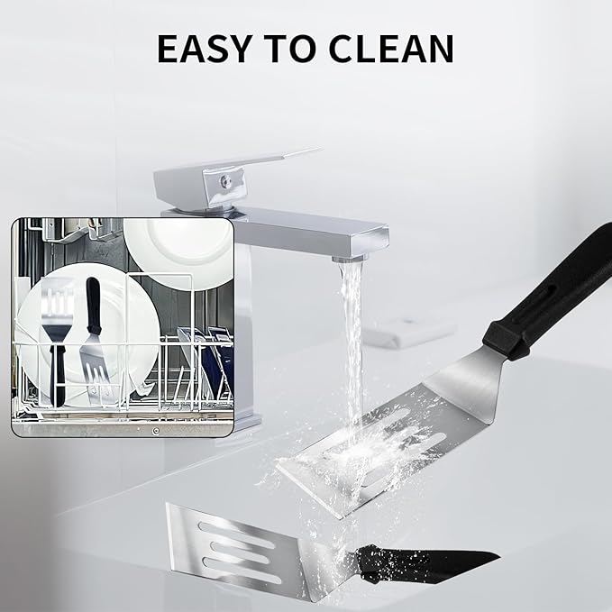 Metal Spatulas for kitchen Use, 2 PCS Professional Serving Spatula with Heat Resistant Handle, 9.8 Inch Stainless Steel Spatula Ideal for Pancakes, Eggs, Griddle Scraper, BBQ or Desserts