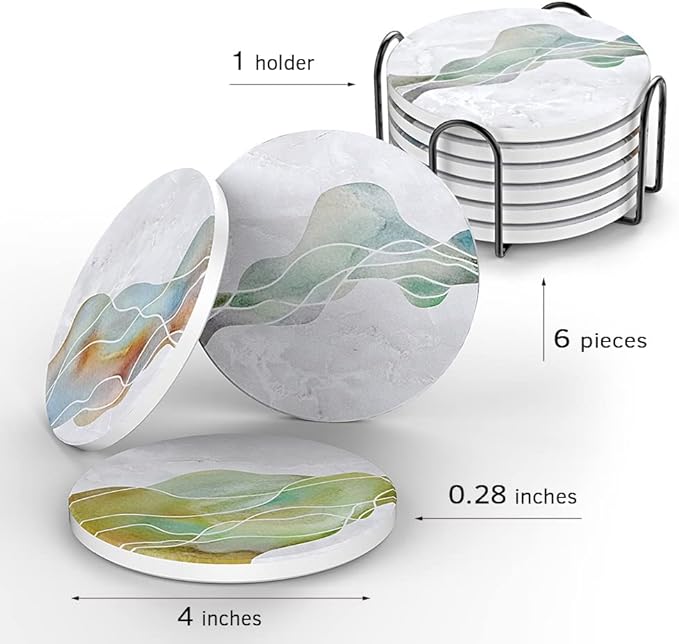UMIRRO Ceramic Stone Coasters for Drinks Absorbent with Holder | Agate Style Coasters Set with White Marble Texture Background | Cool Cup Mat with Geode Pattern | Unique Fancy Tabletop Protection Mat