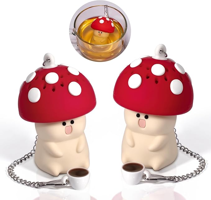 2PCS Mushroom Tea Strainers Silicone Tea Infusers Tea Infusers For Loose Tea Tea Accessories Cute Kitchen Accessories Mushroom Gifts