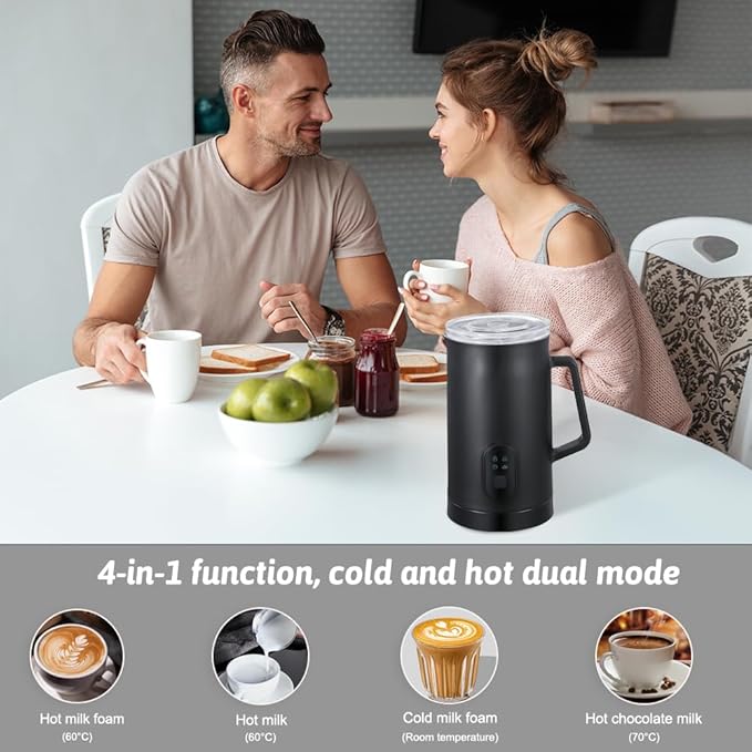 Matybobe Electric Milk Frother 4-in-1 400W 580ml/19.61oz Hot and Cold Milk Foamer Silent Operation Anti Slip Stainless Steel Milk Steamer for Latte Cappuccinos Macchiato Hot Chocolate Milk