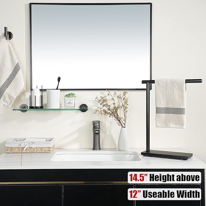 JQK Hand Towel Holder Stand Oil Rubbed Bronze, Modern Tree Rack Free Standing for Countertop with 12 Inch Bar, 304 Stainless Thicken 0.8mm Steel ORB, HTT170-ORB