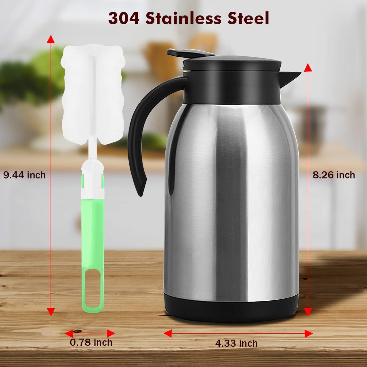 Stainless Steel Thermal Coffee Carafe Dispenser, 40oz Unbreakable Double Wall Vacuum Flask 1.2L Water Tea Pot Beverage Pitcher for Hot Coffee for Christmas Carafe(Silver)