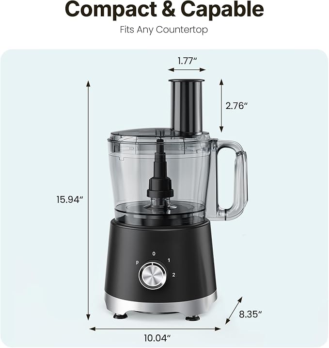 OLIXIS Food Processor 10.5 Cup, Vegetable Choppers with Slicing Shredding Chopping Kneading, Dishwasher Safe, Food Grinder, Stainless Steel Blades, for Smoothie Fruit Dough, 2.6QT, Black