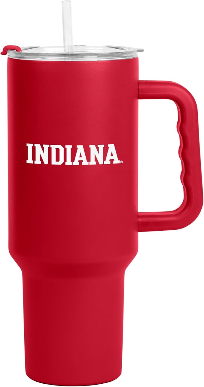 Logo Brands NCAA 40 oz Tumbler with Handle -Stainless Steel Insulated Travel Tumbler with Straw Lid – Powder Coated, Leak-Resistant, Keeps Drinks Hot/Cold – Great for Tailgating, or Everyday Use