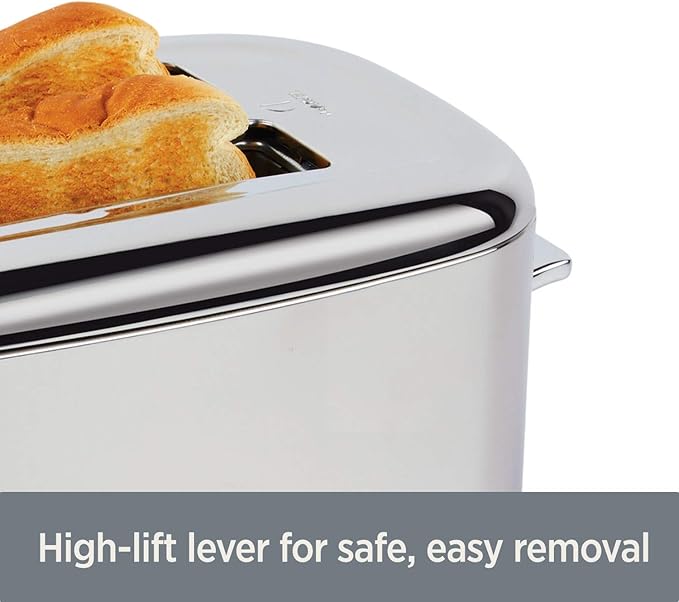 All-Clad Electrics Stainless Steel Toaster 2 -lice LED display, Removable crumb try, 6-Browing levels, Wide and self-centering slots, Waffles, Bagels, Bread, 12.91"D x 5.29"W x 8.98"H, Silver