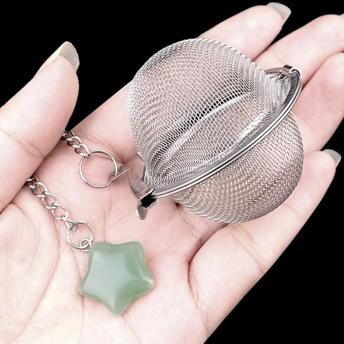 5 Pcs Tea Filter Stainless Steel with Star Crystal Energy Stone Tea Strainers with Fine Mesh Extend Chain Hook Tea Ball Infuser for Loose Tea Leaves Spices Seasonings