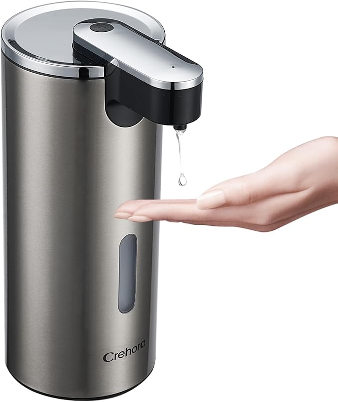 Automatic Soap Dispenser, Automatic Liquid Soap Dispenser Touchless, 12oz/340ml, 3-Level Adjustable, Battery Operated, Water-Resistant for Bathroom, Kitchen and School, Clog-Free, Stainless Steel
