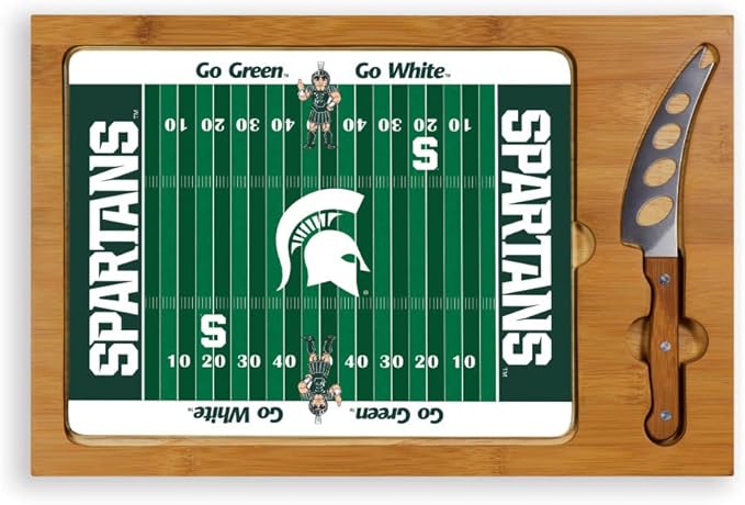 PICNIC TIME NCAA Icon Glass Top Cutting Board & Knife Set, Cheese Boards Charcuterie Boards, Serving Platter, (Parawood & Bamboo)