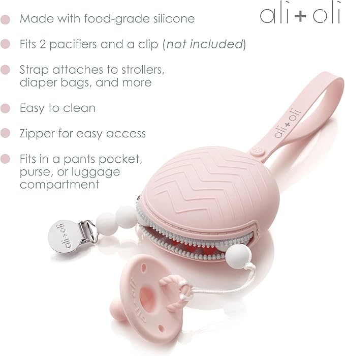 Ali+Oli Bundle, Silicone Pacifier Case (Chutney) Newborn Pacifier Holder, Travel Baby Pacifiers Silicone Pouch, Leak Proof Bento Box (Coconut) Food-Grade Silicone Bento Box