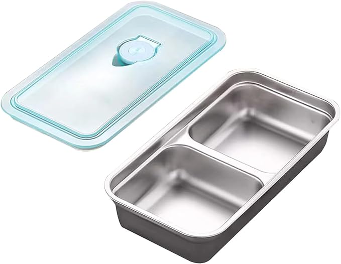 Stainless Steel Snack Containers for Kids and Adults [2/4/6-Pack Set] Reusable Food Storage Container Set with Lids-2 Compartment Bento Box for Lunch, Travel, Meal Prep- Leakproof & Dishwasher Safe(4)