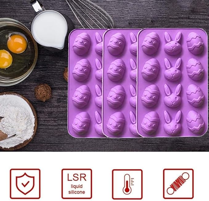 12 Cavities Chocolate Candy Molds -Silicone Easter Egg Fondant Mold for Cake Decorate Easter Day Party Supplies Set of 3