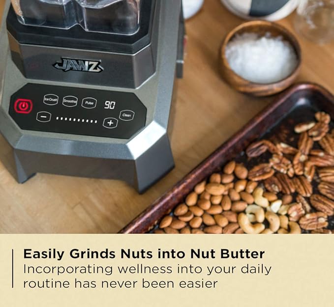 JAWZ High Performance Blender, 64 Oz Professional Grade Countertop Blender, Juicer, Smoothie or Nut Butter Maker, Precision Smart Touch Variable Speed, Stainless Steel Blades, Silver