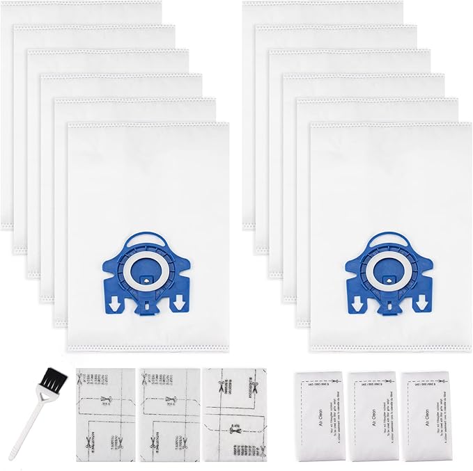 Improvedhand 12 Packs 3D Airclean Bags Replacement for Miele GN Vacuum Cleaner Bags Fit for Miele Classic C1 Complete C1 C2 C3 S2 S5 S8 S400 Series with 3 Motor Protection Filters, 3 AirClean Filters