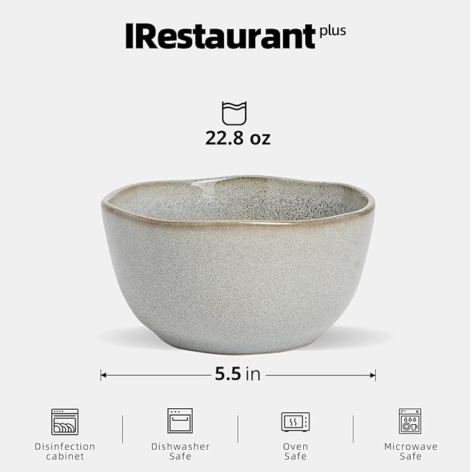 Organic Shape Restaurant Soup Bowl 5.5", Commerical Grade Catering Stoneware Soup bowl in Ir-regular Organic Shape, Chip & Scratch Resistant, Glossy Reactive Glaze Grey, Case of 24