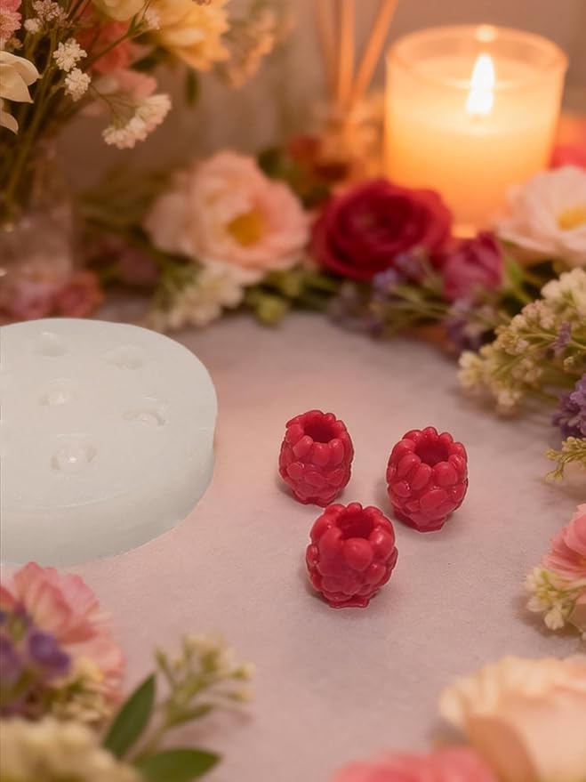 7 Cavity Raspberry Silicone Mold – 2 Pieces Silicone Fruit Mold for Chocolate, Fondant, Candle, Resin & Cake Decor, 3D DIY Candy Baking Tool for Parties & Gifts (Raspberry)