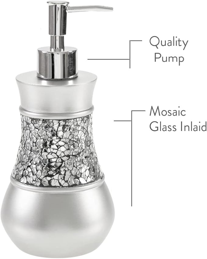 Creative Scents Crackled Glass Silver Hand Soap Dispenser for Bathroom, Decorative Countertop Lotion Dispenser, Elegant Liquid Soap Dispenser with Sturdy Pump for Classic Bathroom Décor