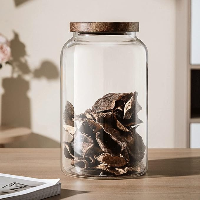 Large Glass Jars with Airtight Wooden Lid, Food Storage Glass Canister, Clear Cereal Storage Container for Flour, Sugar, Coffee Beans, Snack (94 FL OZ (2800ml))