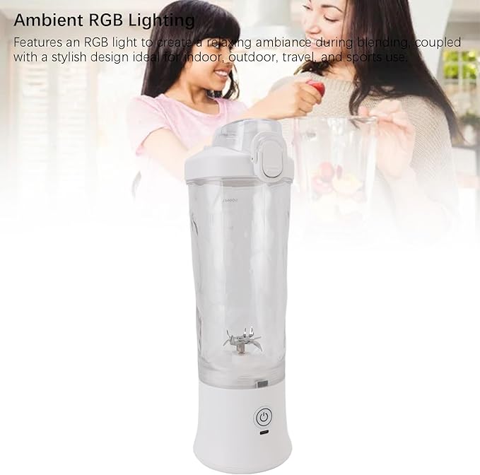 Portable Blender 600ml USB C Rechargeable Mini Juicer Cup with Stainless Steel Blades 18000RPM - Powerful Motor for Smoothies, RGB Light, Travel & Gym Use