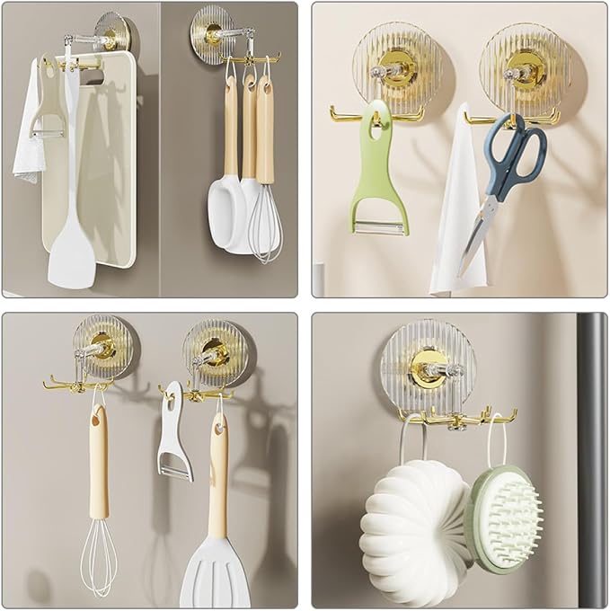 Garneck 2pcs Suction Wall Utensil Hooks with 360° Rotating Six-Claw Design for Kitchen Organization, Multipurpose Strong Hold Utensil Hangers Without Drilling, Wall Mounted Holder