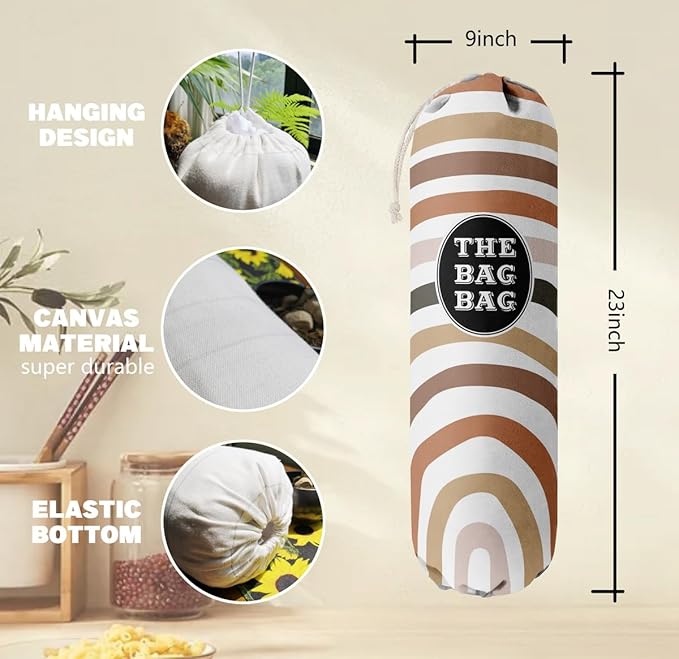 Boho Pattern Grocery Bags Holder and Organizer, Wall Mount Plastic Bags Storage Container Dispenser, Kitchen Gifts For Women Family Grandma Mom (H-26)