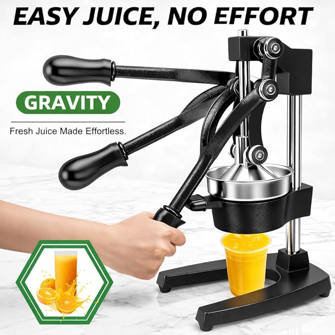 Cast Iron Juicer - Easy-to-Clean Heavy-Duty Manual Juicer, Professional Citrus Juicer Stainless Steel Lemon Squeezer - Manual Citrus Press & Orange Squeezer - Orange Juicer (Black)