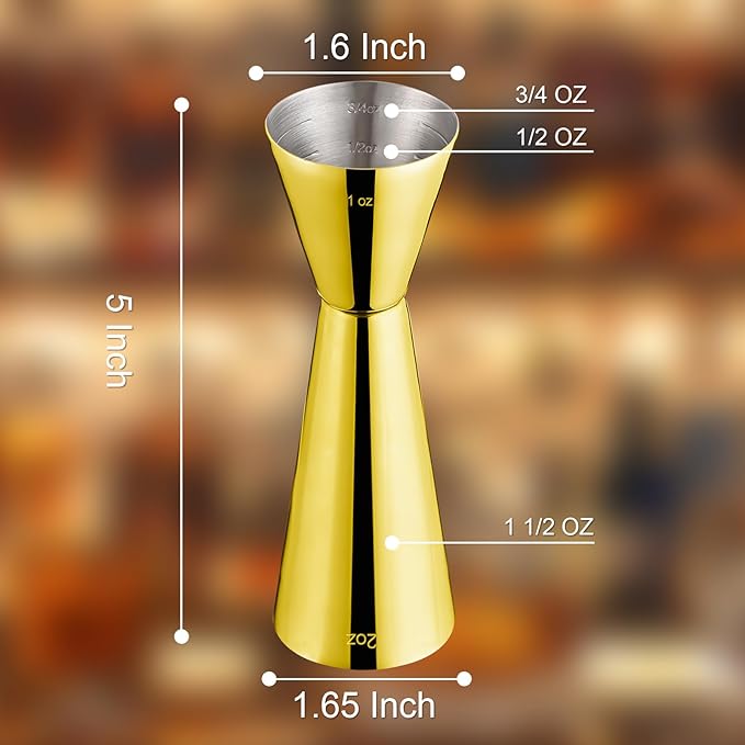 Briout Jigger for Bartending, Double Cocktail Jigger Japanese Premium 304 Food Grade Stainless Steel Jigger 2 OZ 1 OZ with Measurements Inside, Flat Edge Gold