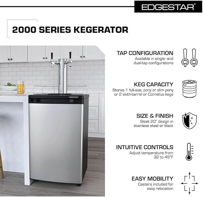 EdgeStar KC2000TWIN Full Size Dual Tap Kegerator & Draft Beer Dispenser - Black