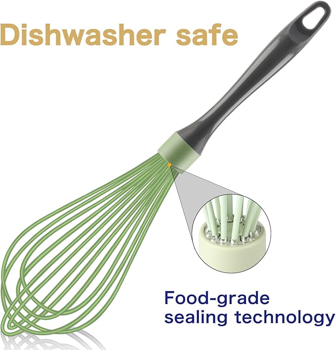 Professional Whisks, Dishwasher Safe, Stainless Steel & Silicone, Heat Resistant, 12-Inch, Green