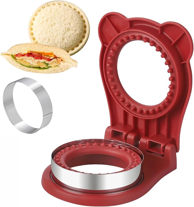 CHICHAUS Uncrustable Sandwich Maker,Sandwiches Pocket Circle Shape 3.7Inch Sandwich Cutter and Sealer,Sandwich Cutter for Kids Breakfast and lunchboxes (Red)