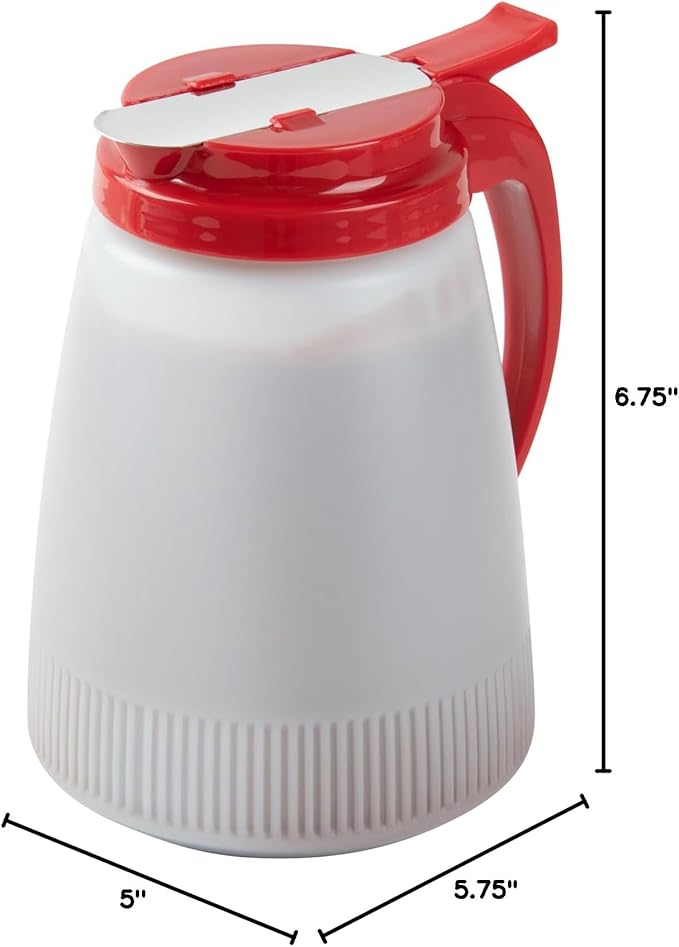 Restaurantware-Chef 101 48 Ounce All Purpose Syrup Dispenser, 1 Honey Dispenser - Red Top, Stainless Steel Slide Cover, Plastic Pancake Syrup Bottle, Perfect For Diners, Restaurants, Home