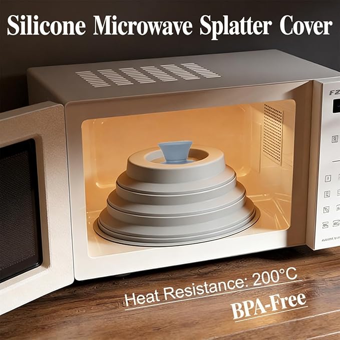 Silicone Microwave Splatter Cover with Handle, Collapsible BPA-Free Microwave Food Plate Cover for Splatter Protection, Heat-Resistant Reusable Splash Guard