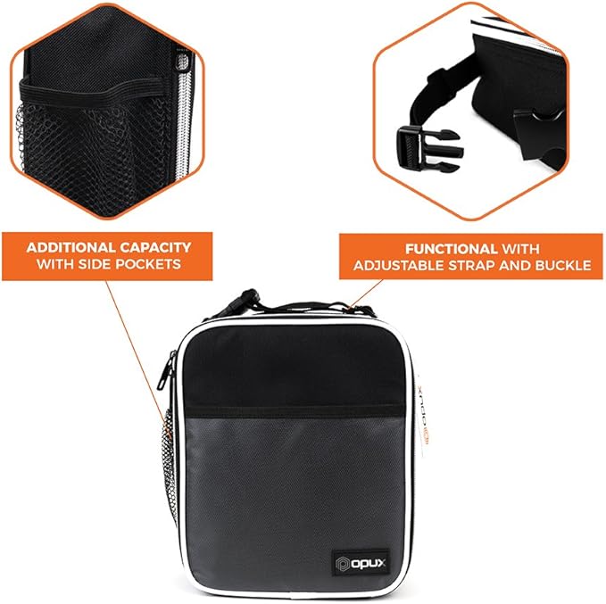 opux Premium Insulated Lunch Box, Soft School Lunch Bag for Kids Boys Girls, Leakproof Small Lunch Pail Men Women Work, Reusable Compact Cooler Tote Lunchbox for Office Adult, Grey
