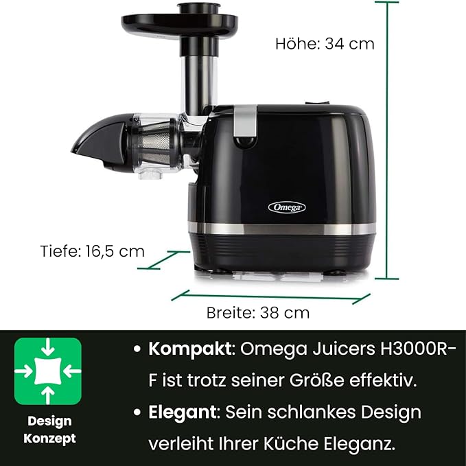 Omega Juicer H3000R Slow Masticating Extractor, 150-Watt, Black