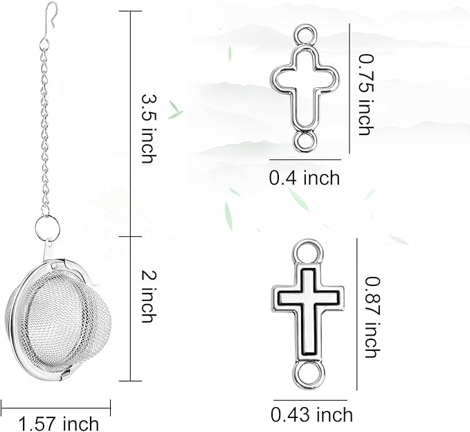 2Pcs Baptism Stainless Steel Mesh Tea Infuser, 2.1inch Tea Ball with Jesus Cross Pendant Christian Gifts,Tea Strainer Tea Diffuser Tea Steeper for Filtering Tea,Tea Infusers for Loose Tea (Cross, 2PC)