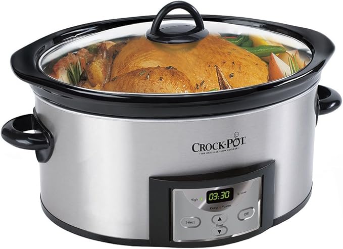 Crock-Pot 6-Quart Countdown Programmable Oval Slow Cooker with Dipper, Stainless Steel, SCCPVC605-S