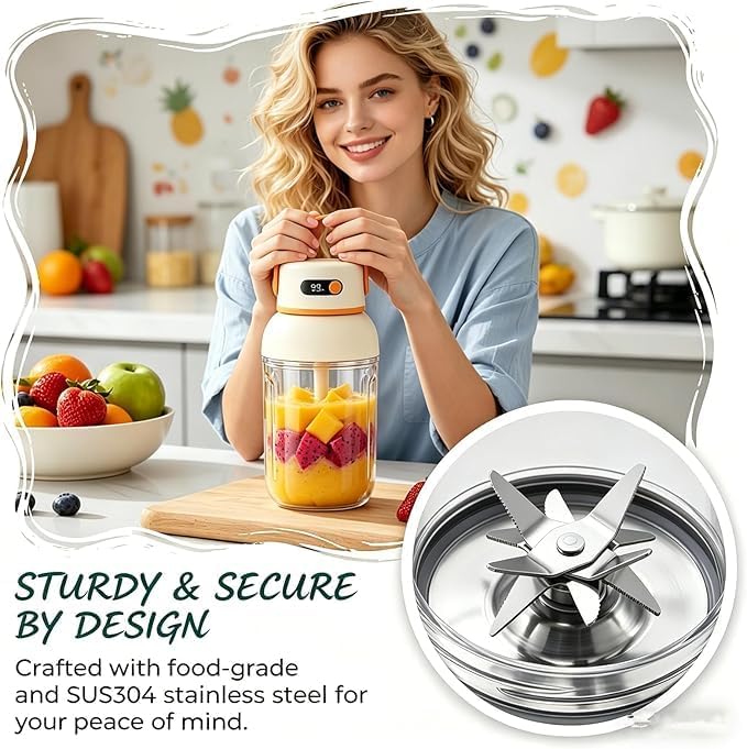 Portable Electric Juicer Cup with Zero Cord Hasslem, USB-C Rechargeable Electric Blender with Straw, Easy Clean & Leakproof, Wireless Juicer Cup for Home Gym Office Outdoor (800ml)