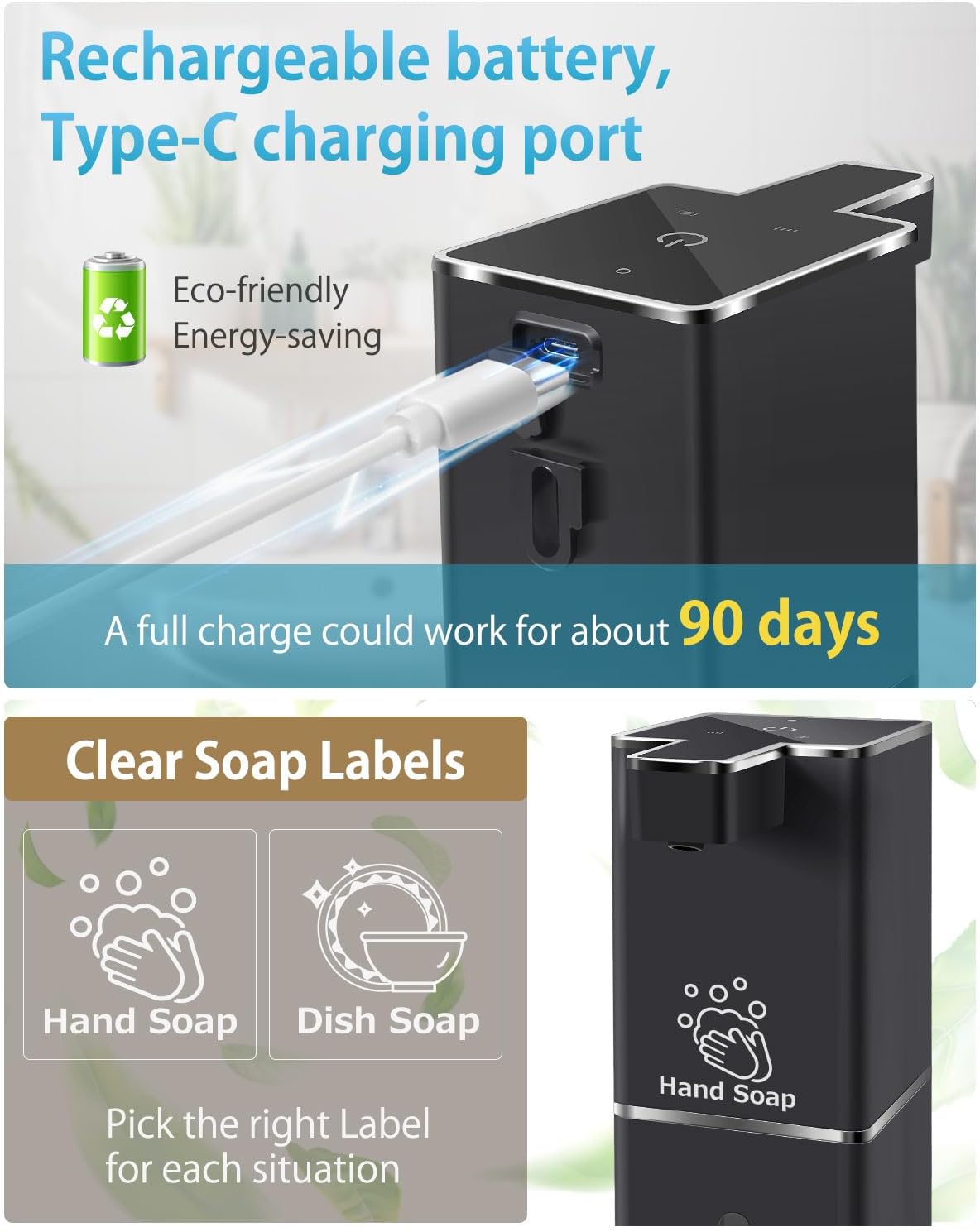 Automatic Liquid Soap Dispenser Touchless Soap Dispenser 380ml/12.8oz Rechargeable, Wall Mounted,4 Levels Adjustable Auto Soap Pump for Bathroom Kitchen Dish Soap