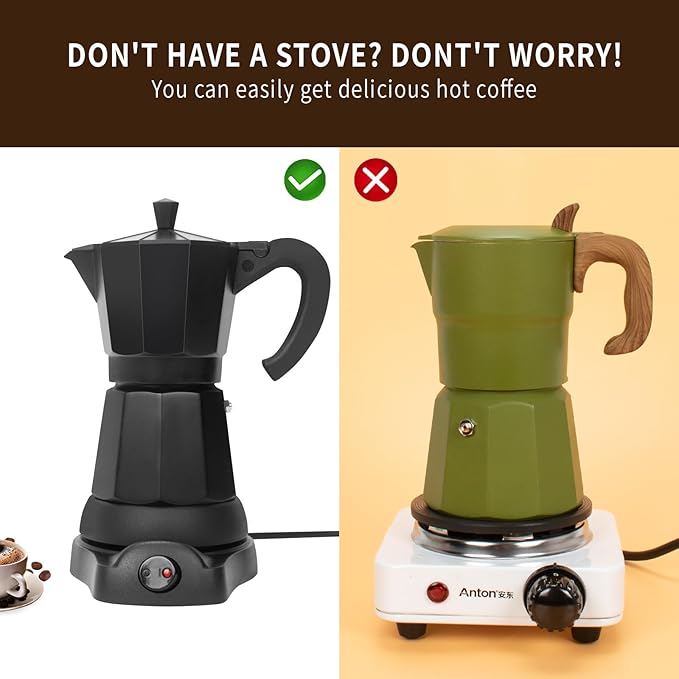 LAOION Cafetera Espresso Maker, 6 Cup Portable Coffee Machine, 300ml Portable Cafeteras Electricas Modernas, Electric Moka Pot with Detachable Base & Overheat Protection, Coffee Gift for Home Travel