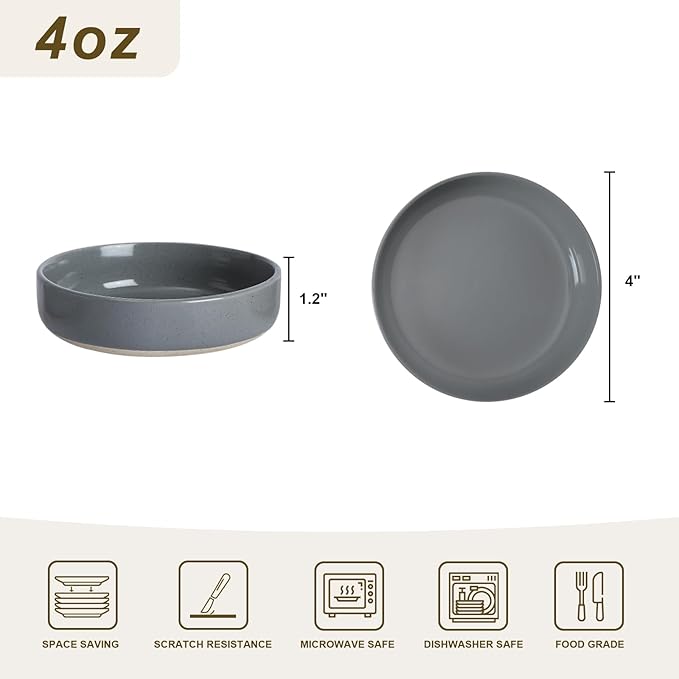 famiware Milkyway Ceramic Soy Sauce Dish, Dipping Bowls Set of 6, Dipping Sauce Bowls/Dishes, 4oz Small Serving Bowls for Side Dishes, Condiment, Sushi, Appetizer, Dessert, Dark Gray