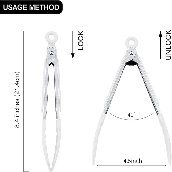 7 inch Cooking Tongs, MSY BIGSUNNY Set of 3 Mini Kitchen Tongs Silicone Serving Tongs With Silicone Tips for FoodGrill, Salad, BBQ (Snow White)