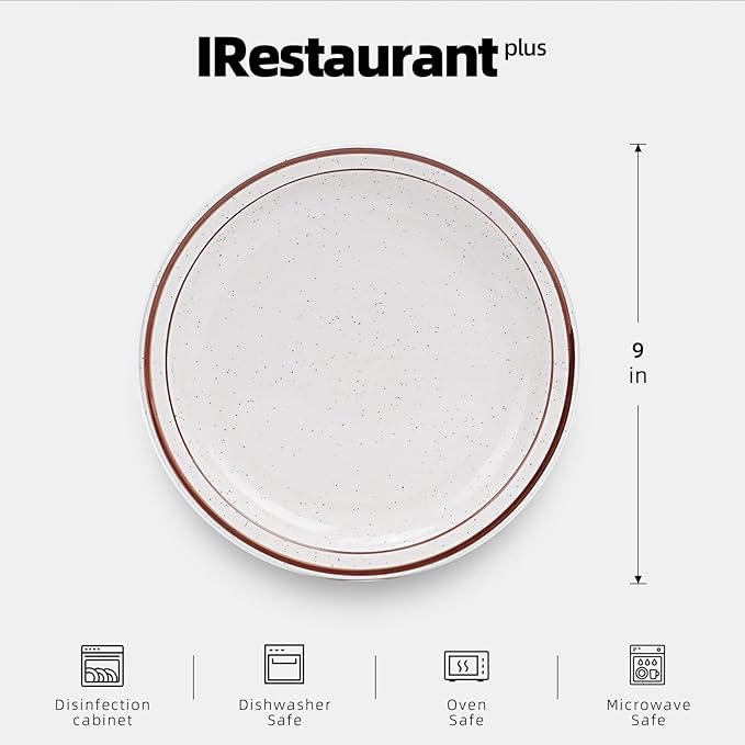 Stoneware Narrow Rim Commercial Grade Dinnerware Brown Speckle, Plate 9", Case of 24