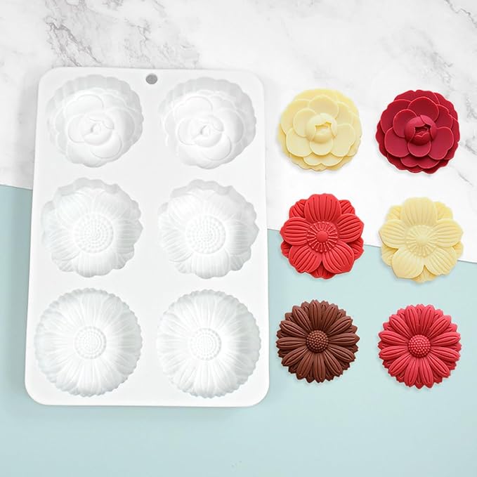 mostsom 6 Flower Silicone Cake Mold Handmake DIY Bread Mould Silicone Moulds For Cake Mooncake Mold Cake Tools
